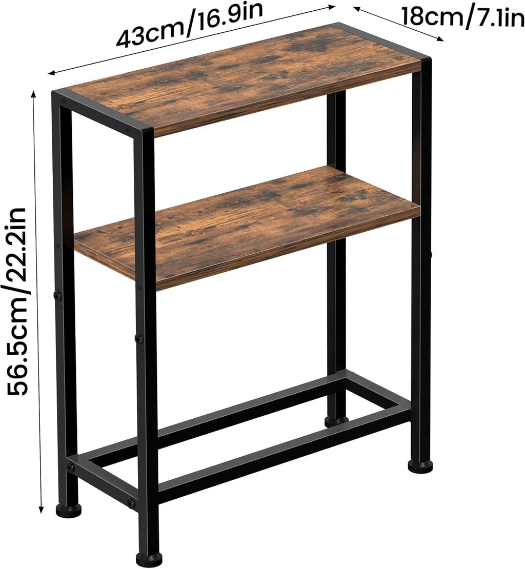 Narrow Side Table for Small Space, 2-Tier Small End Table with Shelf Holder, Slim Nightstand, Skinny Snack Couch Table in Living Room, Bedroom, Study, Kitchen and Balcony (Rustic Brown &Black)