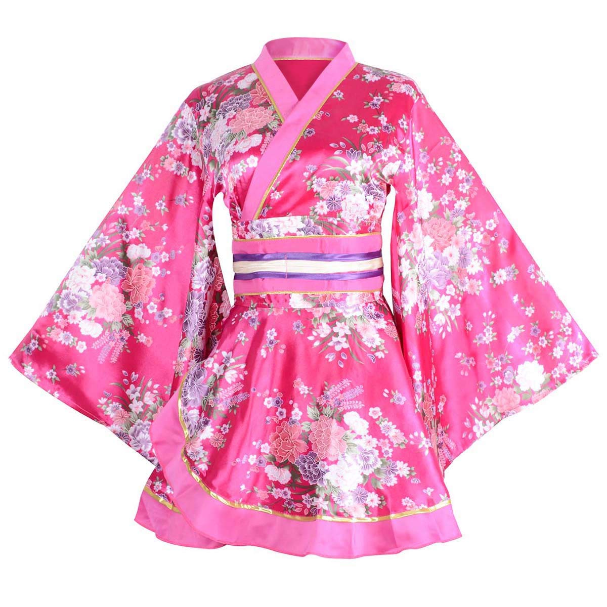 Kimono Costume Adult Japanese Geisha Floral Patten Gown Blossom Bathrobe Sleepwear With Obi Belt
