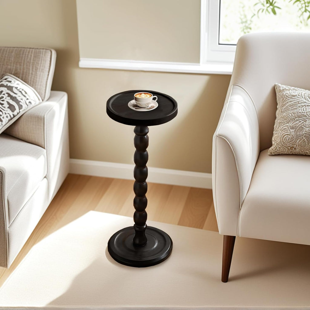 Wood Round Side Table, Small End Table, Plant Stand, Coffee ＆ Drink Table for Living Room,Patio, Bedside, Balcony, Indoor/Outdoor Use (Black)