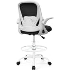 Primy Drafting Chair Tall Office Chair with Flip-up Armrests Executive Ergonomic Computer Standing Desk Chair with Lumbar Support and Adjustable Footrest Ring (Black)