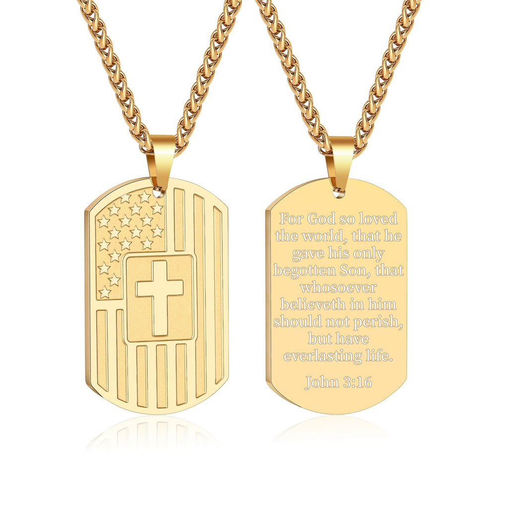DuoDiner Graduation Gifts-American Dog Tag Necklace Bible Verse Pendant, First Communion Baptism Confirmation Religious Graduation Gifts for Him Boys Men Kids Teens Dad