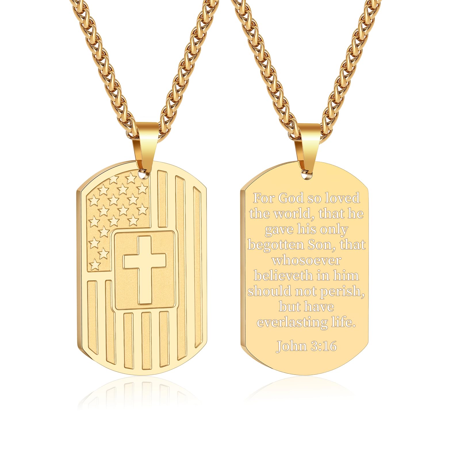 DuoDiner Graduation Gifts-American Dog Tag Necklace Bible Verse Pendant, First Communion Baptism Confirmation Religious Graduation Gifts for Him Boys Men Kids Teens Dad