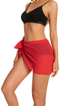 2 stykker sarong cover-ups til kvinder strand badedragt omslag gennemsigtig kort nederdel bikini chiffon tørklæde til badetøj (sort rød