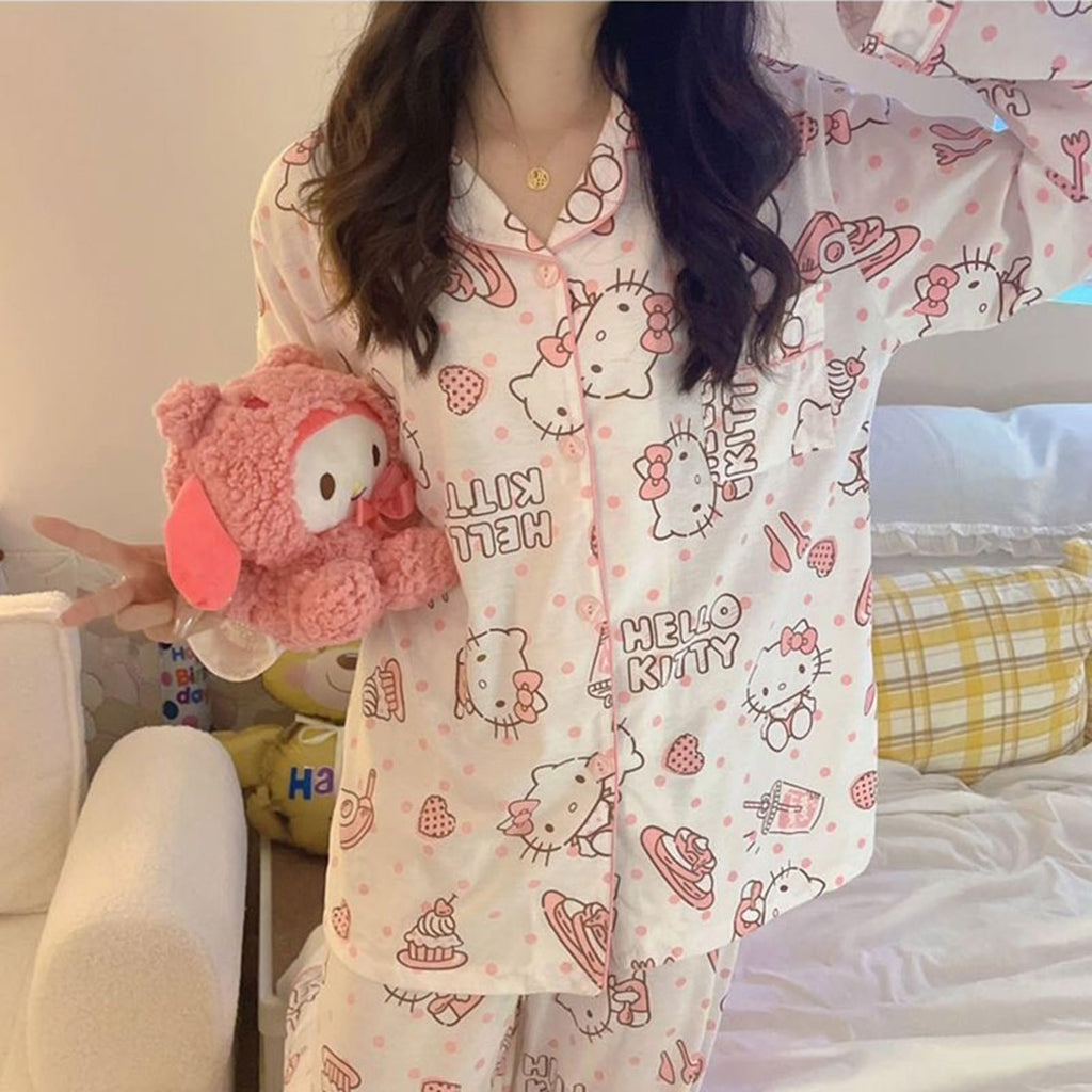 TradWloth Cute Women's Pajama Sets, Cartoon Print Sleepwear Long Sleeve Shirt and Casual Pajama Pants