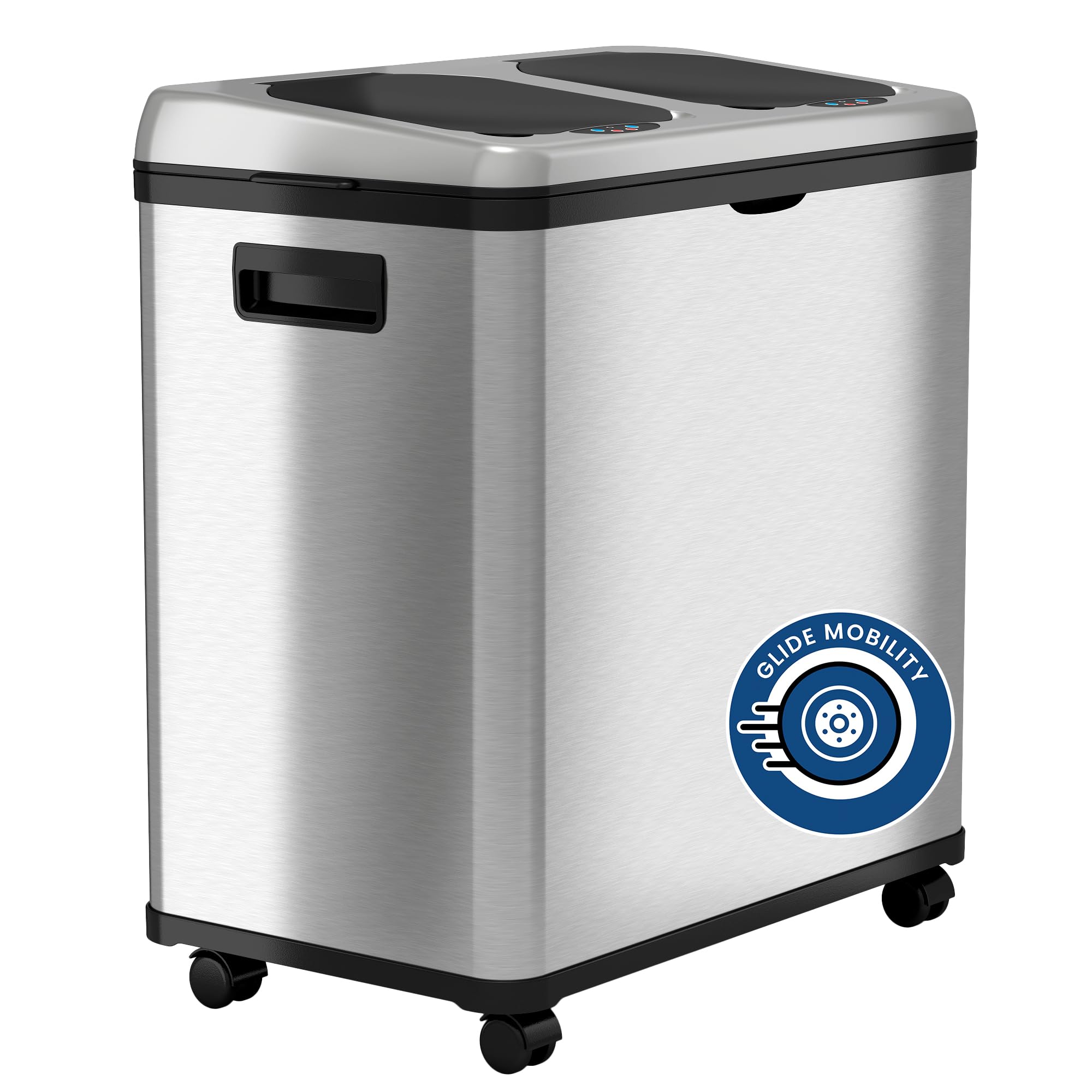 iTouchless 60 Liter / 16 Gallon Dual Compartment Kitchen Trash Can & Recycling Bin, Odor Filter, Soft-Close, Hands-Free Step Pedals, 2x 8-Gal Color-Coded Buckets, Smudge-Resistant Stainless Steel