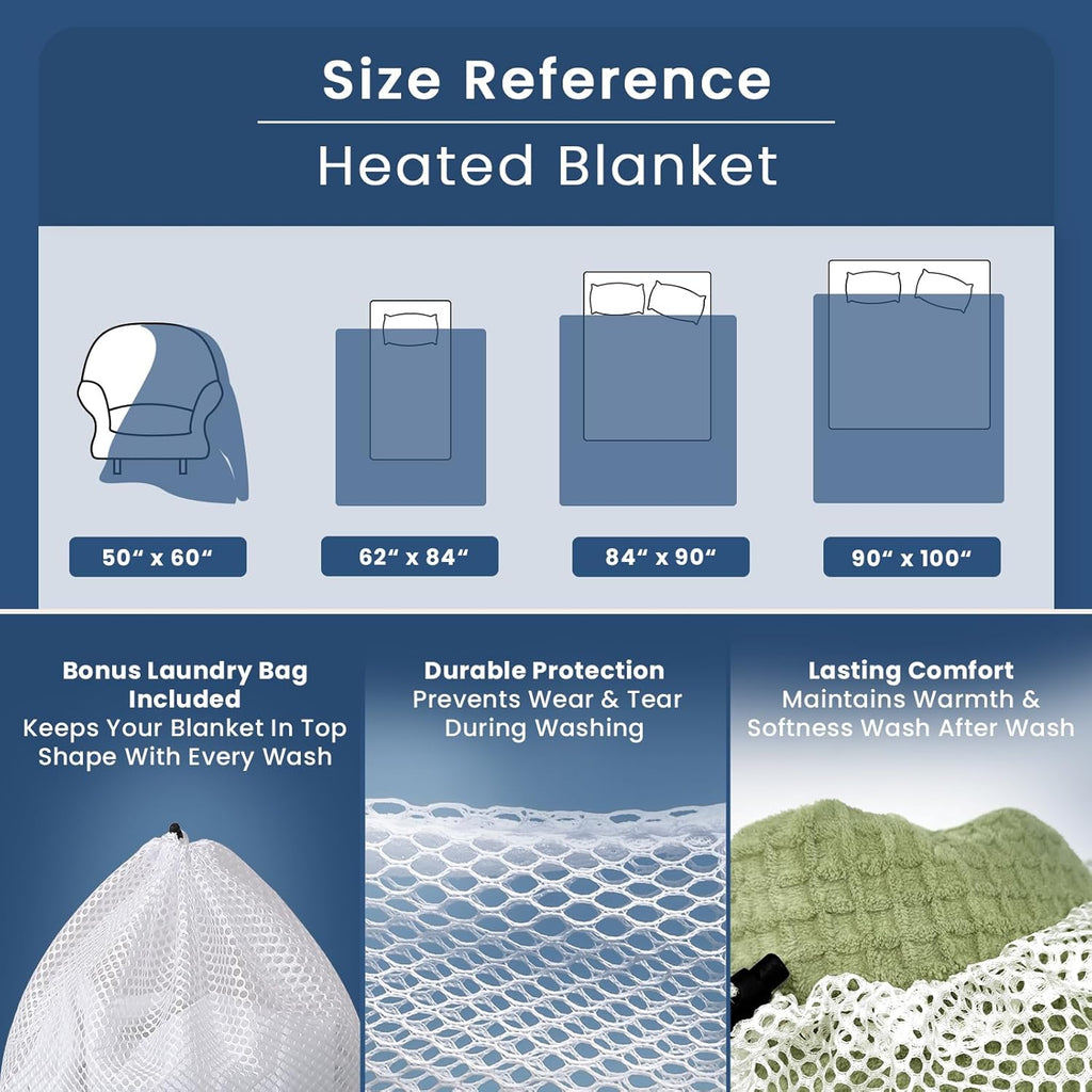 Heated Blanket Electric Throw Waffle, 50x60 Inches Sherpa Fleece Fast Heating Blanket 6 Heating Levels & 4 Hours Auto Off ETL Certification, Sage Green Throw