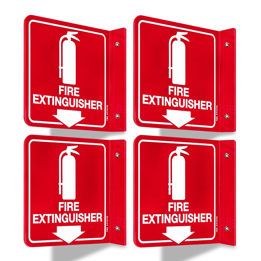 T&R Fire Extinguisher Sign, Fire Extinguisher with Down Arrow - 8 Pack - 6 x 6 Inches Acrylic, 2 pre-drilled holes, Includes Matching Screws, Use for Home Office/Business