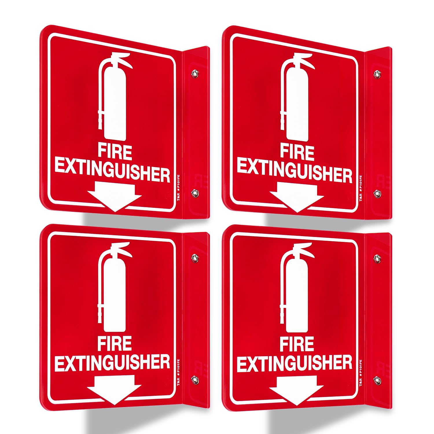 T&R Fire Extinguisher Sign, Fire Extinguisher with Down Arrow - 8 Pack - 6 x 6 Inches Acrylic, 2 pre-drilled holes, Includes Matching Screws, Use for Home Office/Business