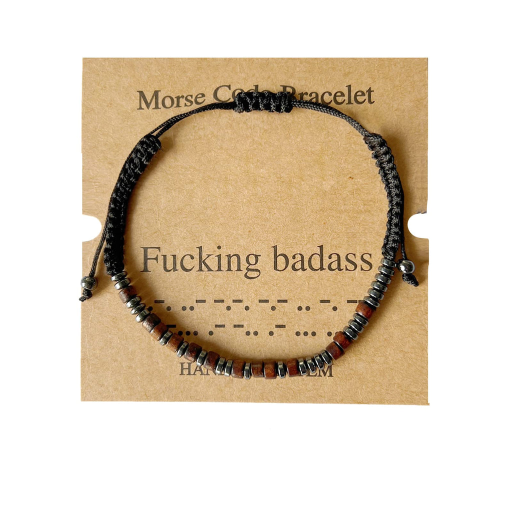 TESTRYE Morse Code Bracelets for Men Women,Morse Code Bracelets with Adjustable String,Inspirational Gifts Friendship Bracelets for Women Men Friends (Fucking badass)