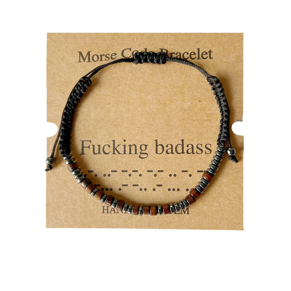 TESTRYE Morse Code Bracelets for Men Women,Morse Code Bracelets with Adjustable String,Inspirational Gifts Friendship Bracelets for Women Men Friends (Fucking badass)
