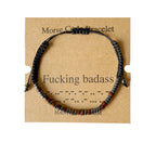 TESTRYE Morse Code Bracelets for Men Women,Morse Code Bracelets with Adjustable String,Inspirational Gifts Friendship Bracelets for Women Men Friends (Fucking badass)
