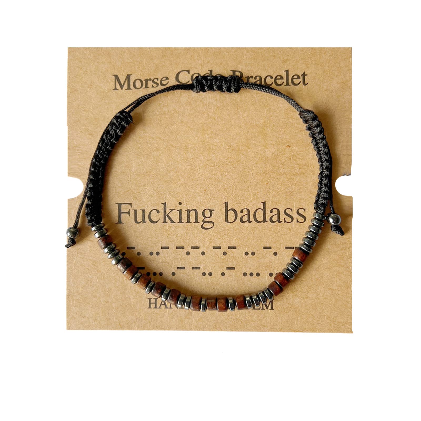 TESTRYE Morse Code Bracelets for Men Women,Morse Code Bracelets with Adjustable String,Inspirational Gifts Friendship Bracelets for Women Men Friends (Fucking badass)