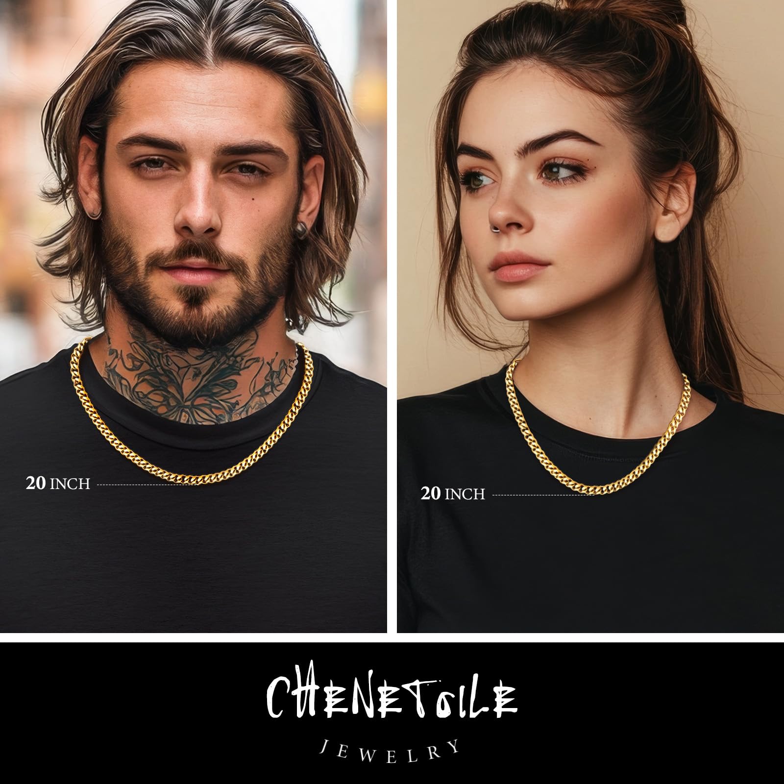 CHENETOILE Corrente Cubana Masculina de Ouro 14K 5mm Colar de Ouro para Homens 20 Polegadas
