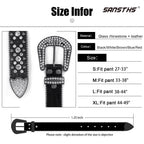 SANSTHS Women Rhinestone Belt for Jeans, Western Cowgirl Bling Studded Belt Faux Crocodile Grain Leather, Red S