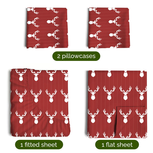 Queen Christmas Tree Sheet Set - Holiday Xmas Pattern Linen Set - Deep Pockets - Snug Fit - 4 Piece - Wrinkle Free - Comfy & Cooling Festive Winter Bedding - Easy To Care For - Kid Friendly