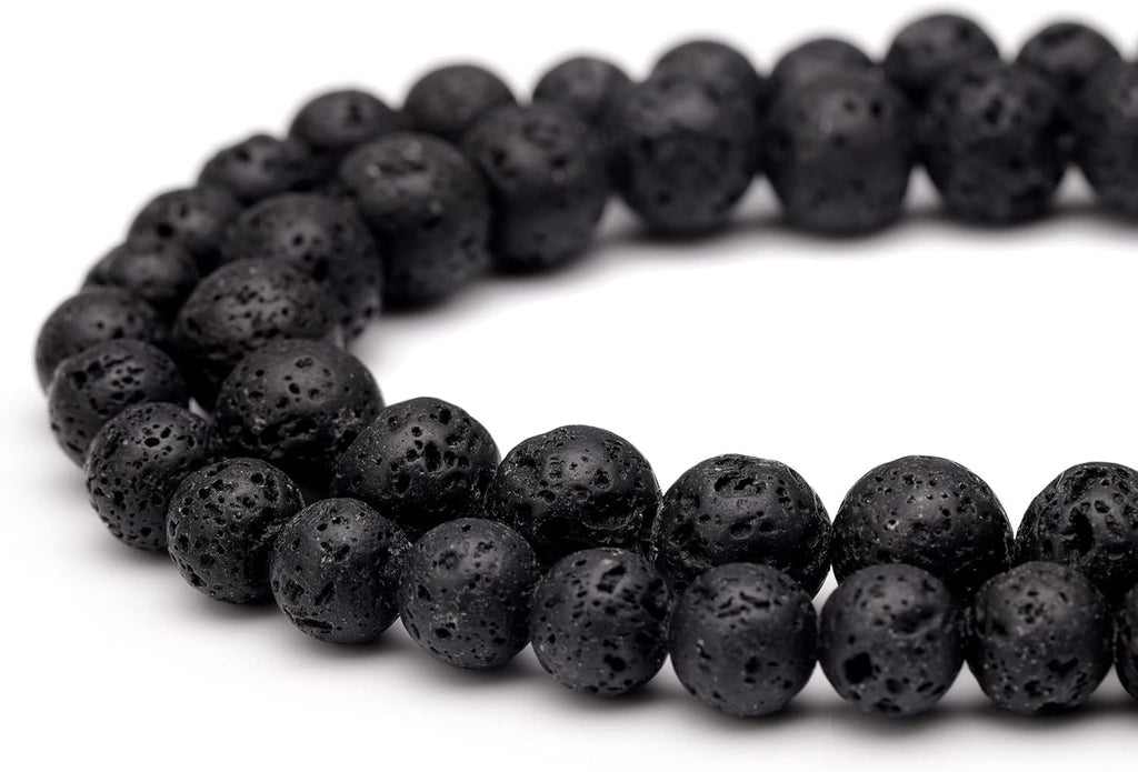 Youngbling Natural Gemstone Beads for Jewelry Making,8mm Black Lava Polished Round Smooth Stone Beads,Genuine Real Stone Beads for Bracelet Necklace 15 Inch(Black Lava,8mm)