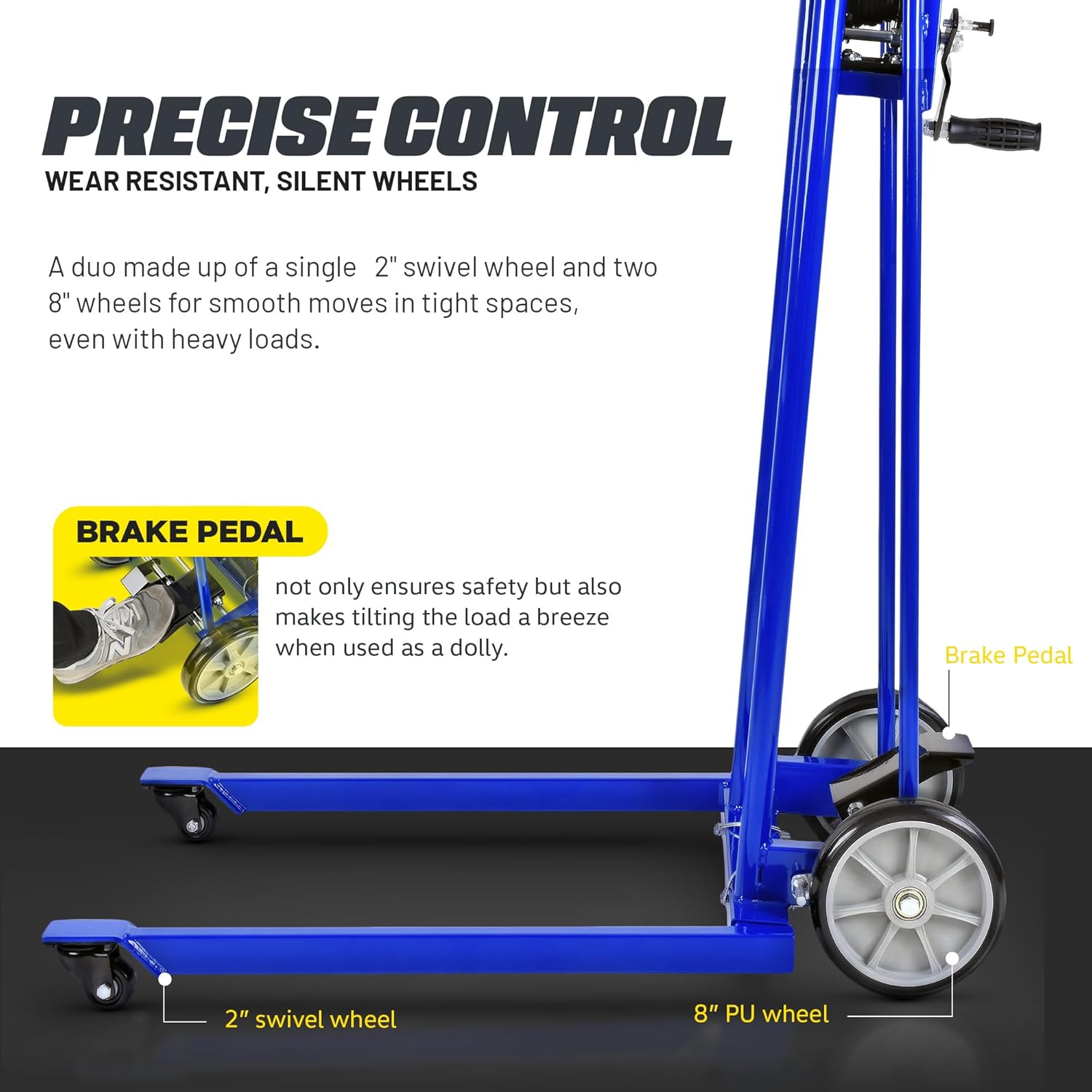 Goodyear Material Lift Winch Stacker, Pallet Truck Dolly, 330 Lbs 40" Max Lift w/ 8" Wheels, Swivel Casters [Patent Pending]