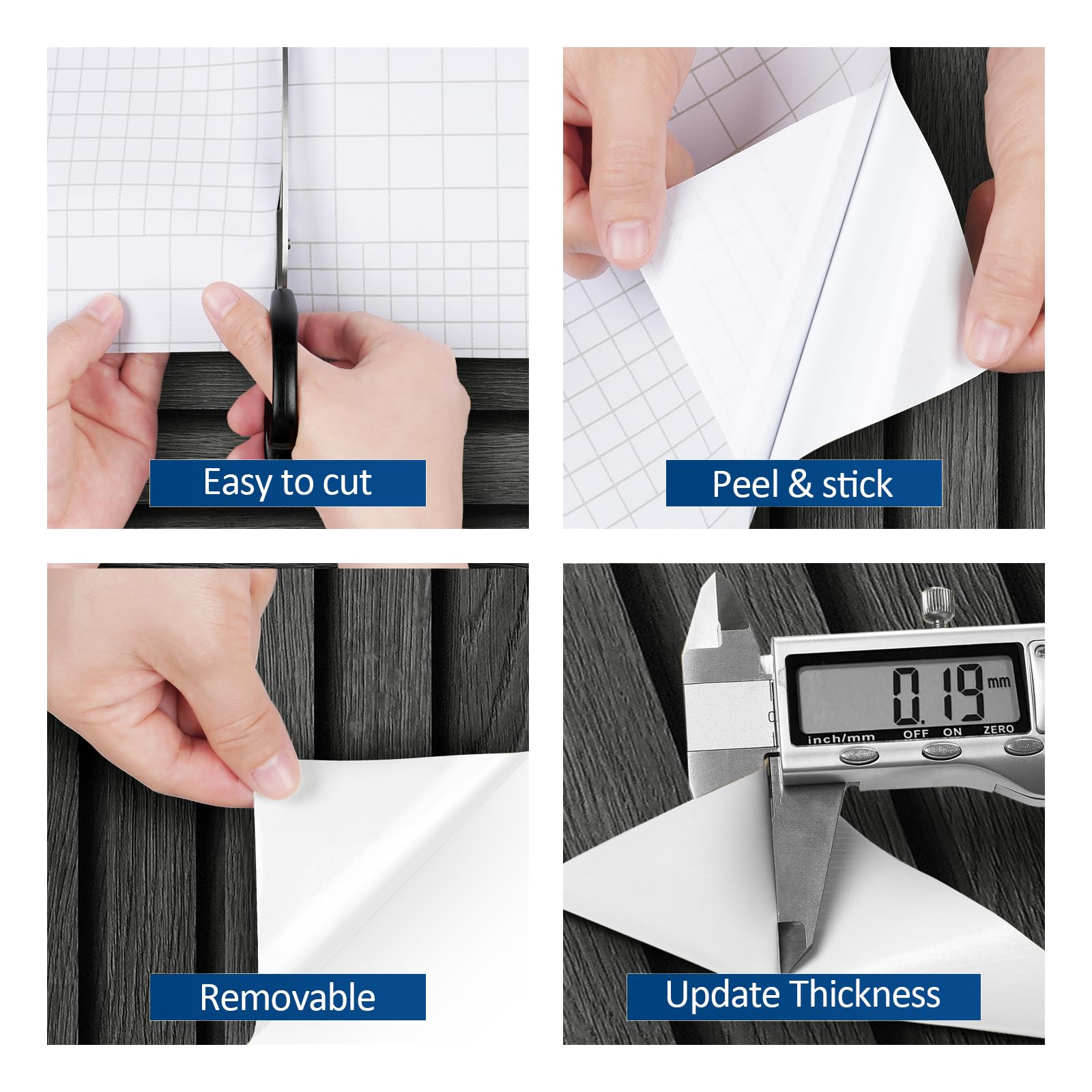 FunStick Black Slats Wood Wallpaper Peel and Stick Wood Contact Paper for Cabinets Peel & Stick Wood Slats Wallpaper for Wall Decor Waterproof Removable Wood Wallpaper for Bedroom Countertops 12"x200"