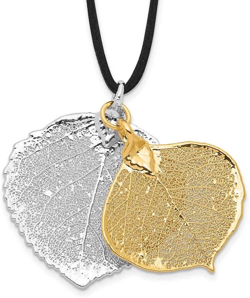 Diamond2Deal Silver and 24k Gold Dipped Double Aspen Leaf Necklace Size 20"