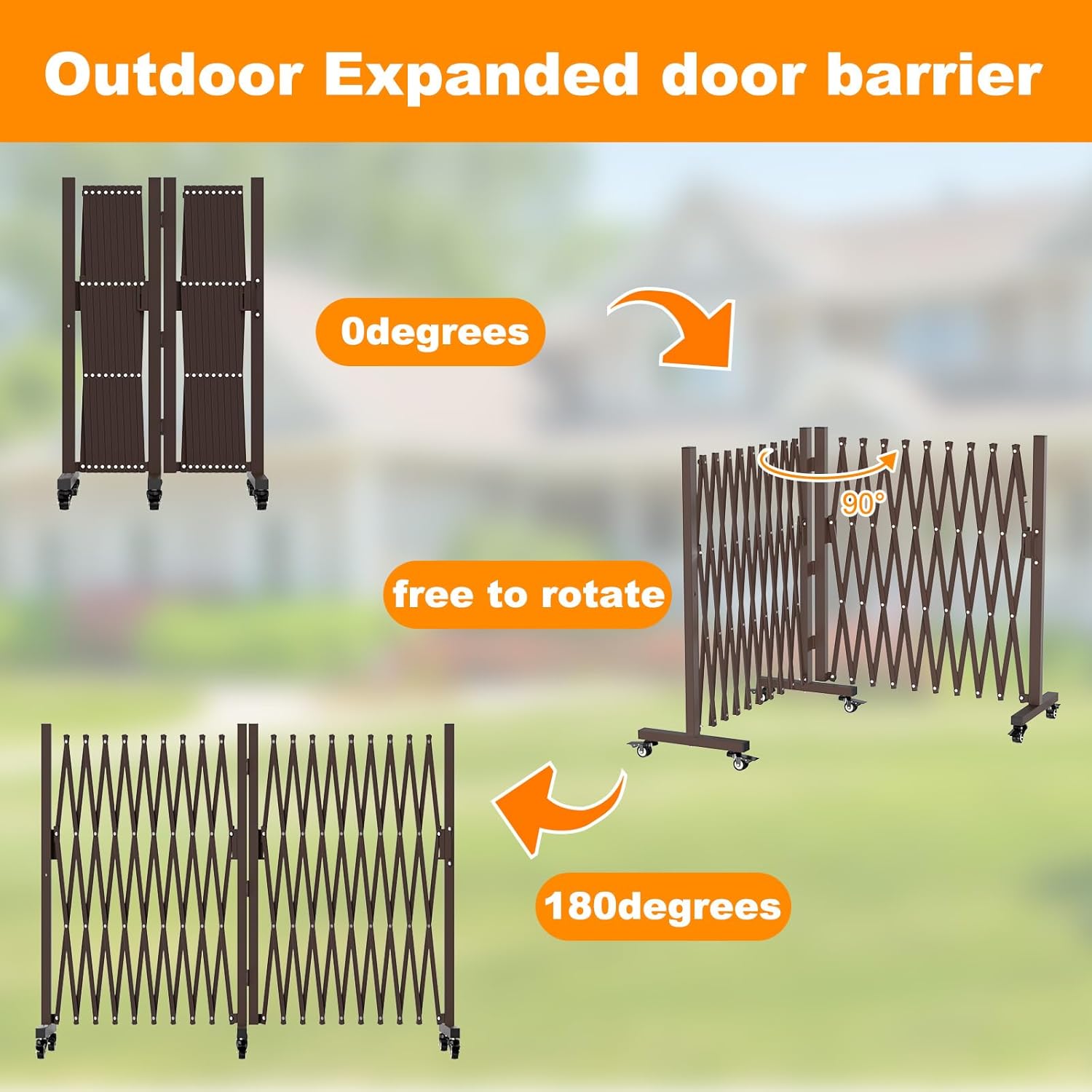 209" Width Expandable Driveway Gate & Retractable Fence Outdoor - 180° Rotating Aluminum Barricade with Casters, Metal Safety Barrier for Backyard/Dog Security (216.54 * 41.34,Grey)