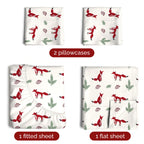 Komplet pościeli King Christmas Tree - Świąteczny wzór Xmas na lnie - Głębokie kieszenie - Dopasowany krój - 4 części - Bez zagnieceń - Wygodna i chłodząca świąteczna pościel zimowa - Łatwa w pielęgnacji - Przyjazna dzieciom