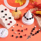 SUNNYCLUE 203Pcs Halloween Skull Beads Skeleton Charms Bulk Natural Lava Rock Synthetic Turquoise Black Stone Cross Flower Rose Spacer Beads for Jewelry Making Bracelets Necklaces DIY Crafts