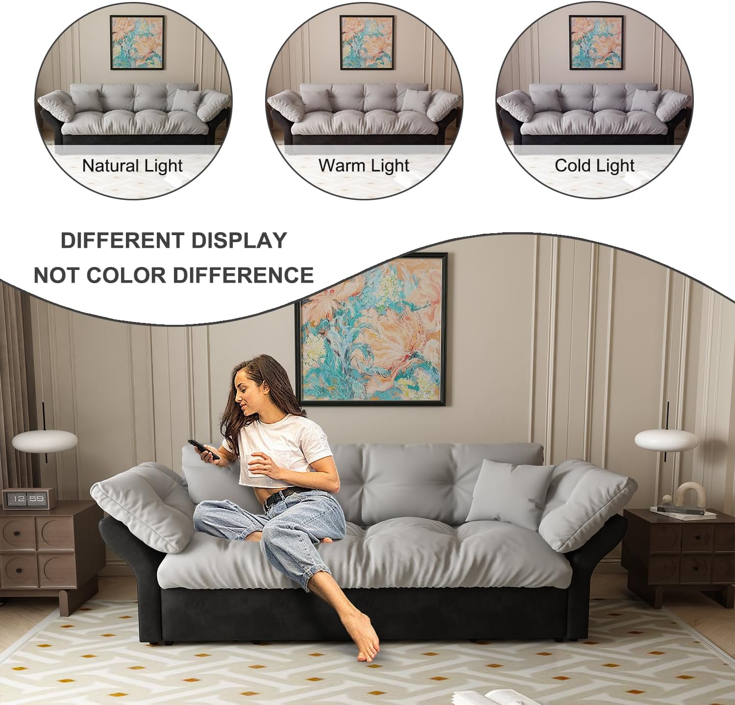 74.8" Queen Pull Out Sofa Bed, Luxury Velvet Convertible Sleeper Couch Futon, Comfy Cloud Pullout Couches,Loveseat Recliner for Living Room Office RV Small Places (Grey, 74.8'')