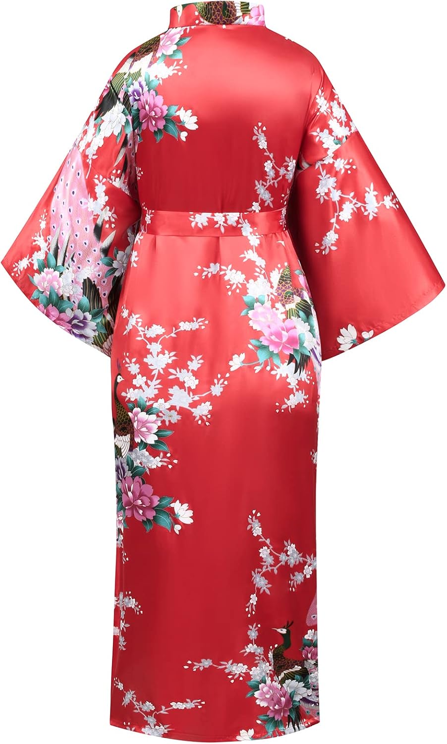 Heone Kimono Satin Peacock Printed Lightweight Cardigan Jacket Coat Yukata Cloak Bathrobe Tops folding Fans Tabi Socks Set