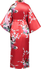 Heone Kimono Satin Peacock Printed Lightweight Cardigan Jacket Coat Yukata Cloak Bathrobe Tops folding Fans Tabi Socks Set