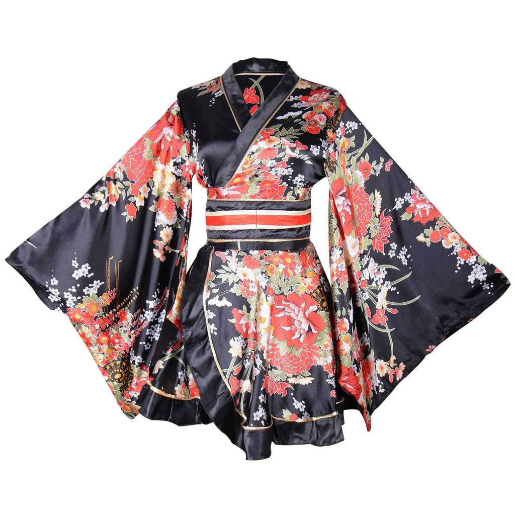 Kimono Costume Adult Japanese Geisha Floral Patten Gown Blossom Bathrobe Sleepwear With Obi Belt