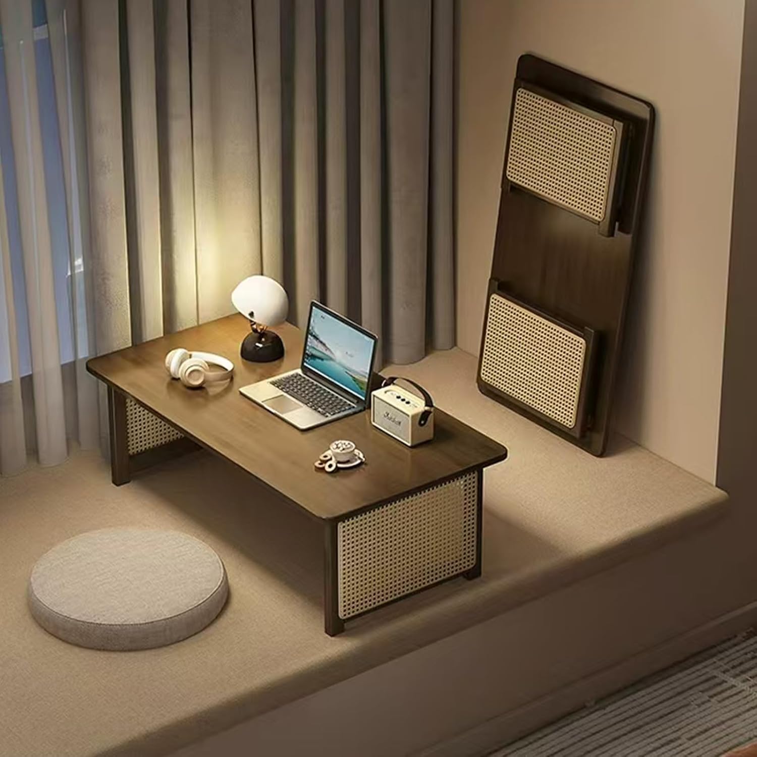 Japanese Floor Table Bamboo Folding Coffee Table Portable Solid Wood Japanese Coffee Table, No Assembly Japanese Dining Table for Sitting on The Floor, Easy Storage(31.5 * 18.9 * 13.8in.)