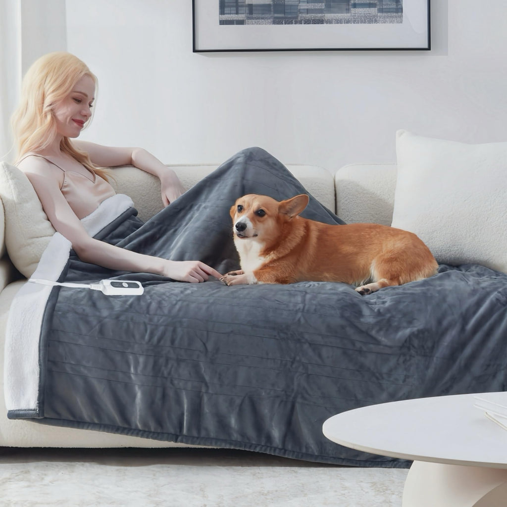Heated Blanket Throw Size, Soft and Cozy Electric Heating Blanket for Bed, Automatic Safety System 6 Heating Levels & 4 Hours Auto-Off, 50" x 60" Dark Grey