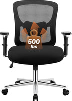 Sweetcrispy Big and Tall Office Desk Chair with Lumbar Support, 500lbs Heavy Duty Mesh Ergonomic Computer Chair with 4D Armrest and Wide Comfy Seat, Wheels for Adult