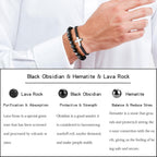 2 pcs Cross Beaded Bracelets for Men,8mm Black Obsidian Tiger eyes Hematite Mens Triple Protection Bracelet Set Fathers Day Birthday Jewelry Gifts