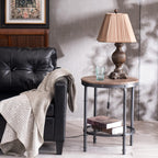 Bonnlo Industrial Round End Table - 20" Metal & Wooden Side Table for Couch & Living Room