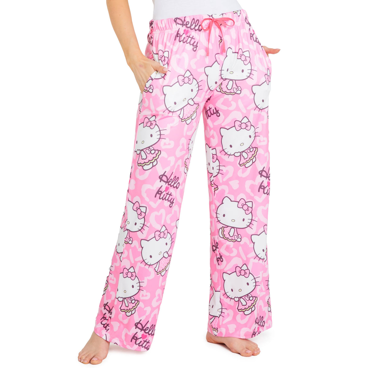 Hello Kitty Pajama Pants for Women Teens Lounge Pants Kawaii Comfy Loungewear (Pink, M)