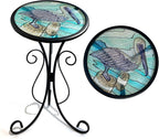 HONGLAND Outdoor Side Table, Small Outdoor Table, 12" Round Patio Side Table End Table, Glass Plant Stand, Small Bistro Coffee Table for Garden Patio Porch Living Room (Pelican)