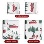 Komplet pościeli King Christmas Tree - Świąteczny wzór Xmas na lnie - Głębokie kieszenie - Dopasowany krój - 4 części - Bez zagnieceń - Wygodna i chłodząca świąteczna pościel zimowa - Łatwa w pielęgnacji - Przyjazna dzieciom