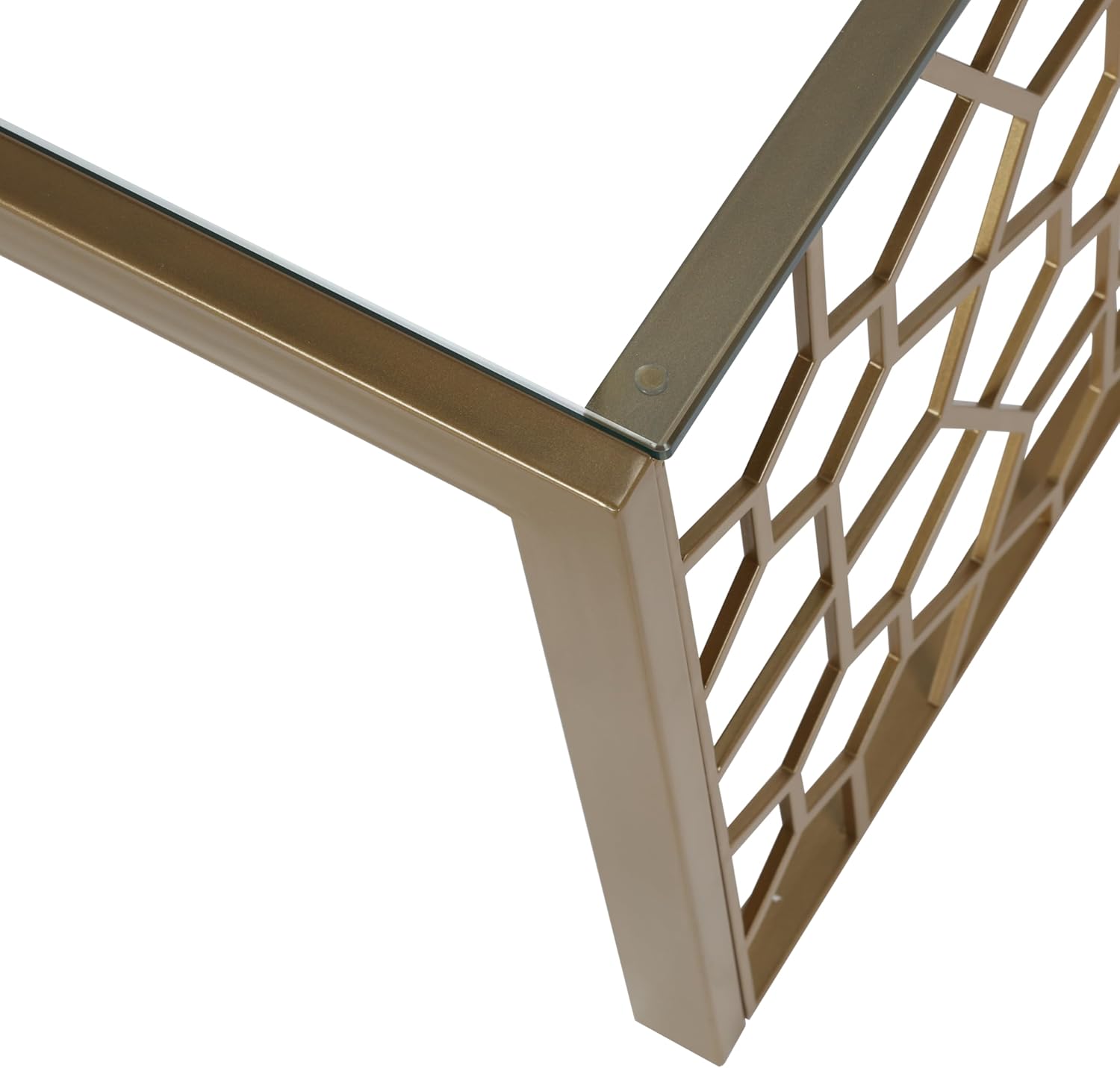 CosmoLiving by Cosmopolitan CosmoLiving Juliette Top, Soft Brass, Tempered Glass Coffee Table, 46.0 in x 24.0 in x 19.0 in