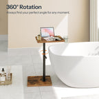 HOOBRO TV Tray Table, 360° Swivel Side Table Sofa Armrest Tray for Couch, Height Adjustable C Shaped End Table, Snack Desk with Cup Holder, for Small Spaces, Rustic Brown and Black BF234BZ01