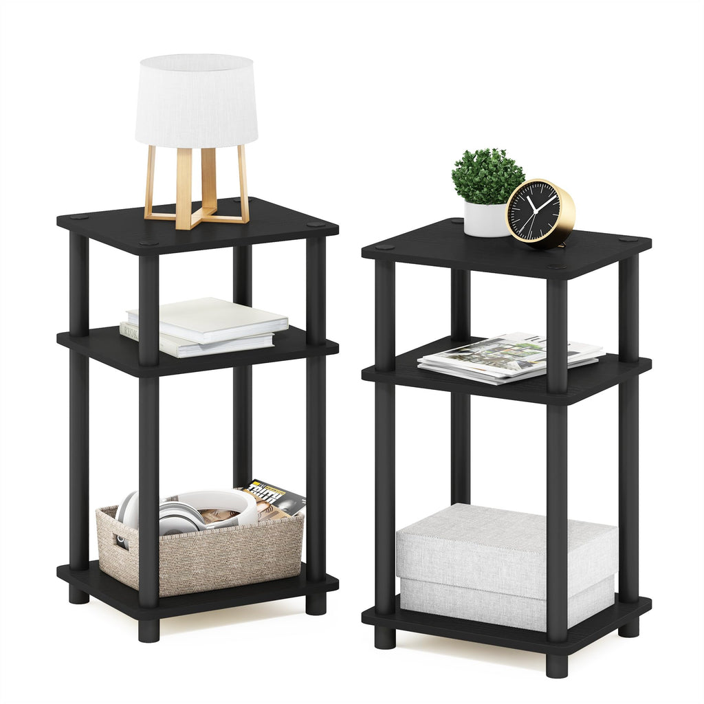 Furinno Just 3-Tier Turn-N-Tube End Table / Side Table / Night Stand / Bedside Table with Plastic Poles, 1-Pack, French Oak Grey/Black