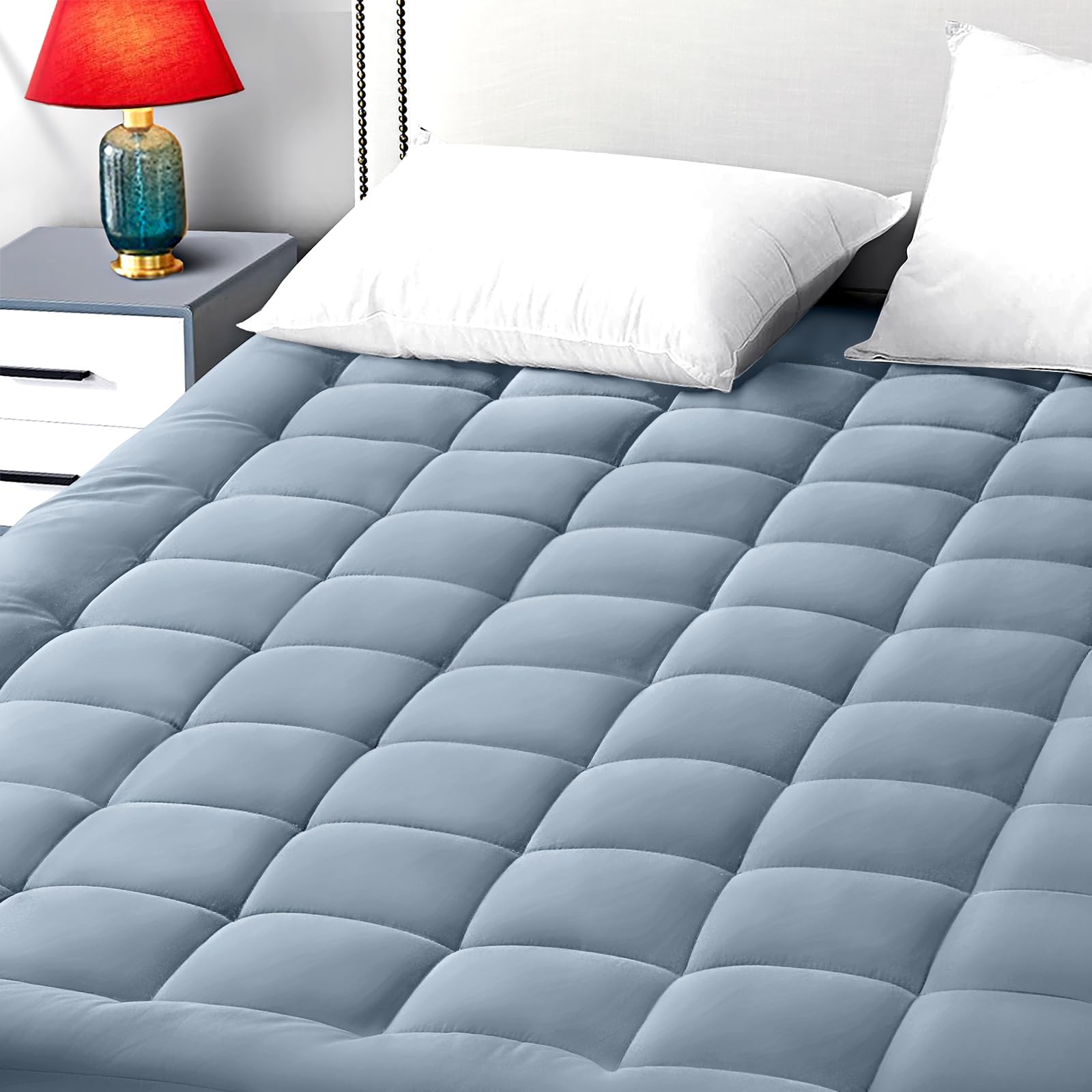 EASELAND Queen Size Mattress Pad Pillow Top Mattress Cover Quilted Fitted Mattress Protector Cotton Top Stretches up 8-21" Deep Pocket Cooling Mattress Topper (60x80 inch, White)