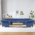 U Shaped Large Sectional Sofa, Chesterfield Leather Faux Couch Tufted Accent Sofa with Scroll Arms and Nailhead for Living Room, Office