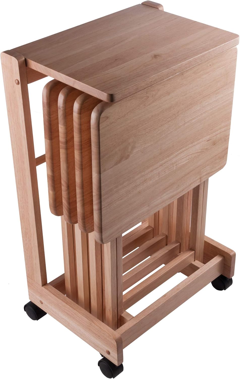 Winsome Brienda Snack Table Set with Mobile Serving Cart, for Living Room, Patio, 32", Natural, Set of 4 Tables