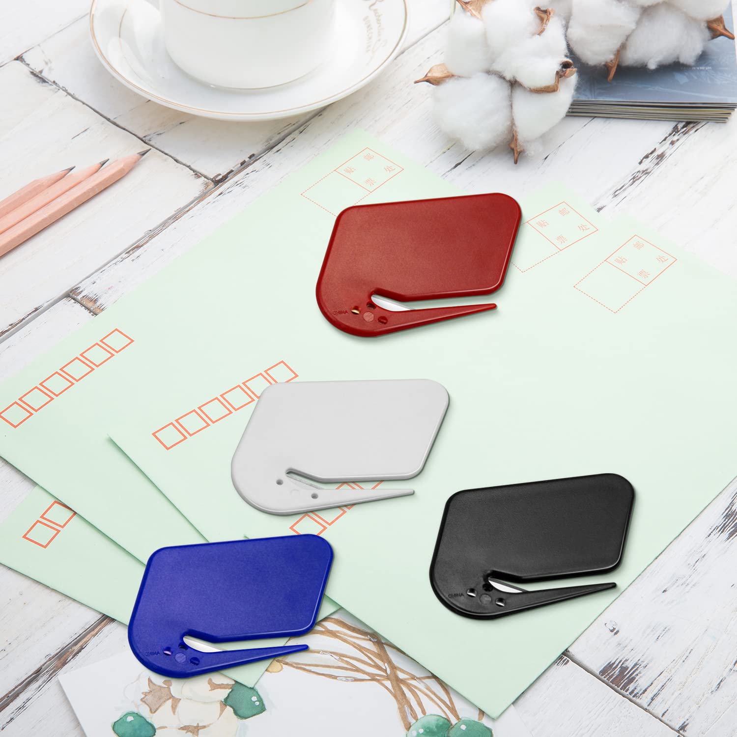 Letter Opener Envelope Slitter 4 Pack Letter Openers Plastic with Blade Envelope Opener Mail Opener for Envelope,Package,Paper Cut,Safe Letter Opener