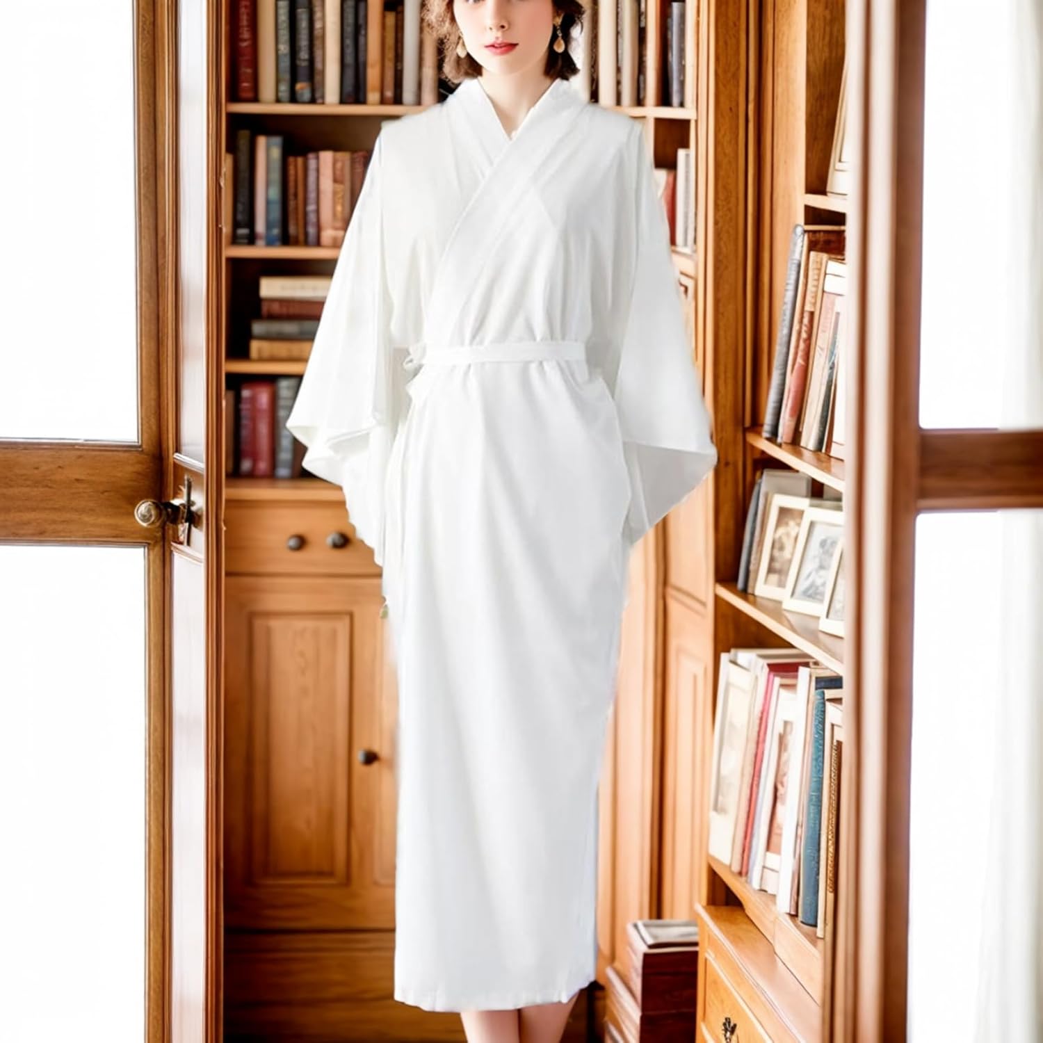 Japanese Kimonos for Women Solid White Traditional Japanese Kimono with Belt One Size Japanese Robe Length Sleeves Yukata Lining Pajamas for Vacation Spa Hospital Deliver and Gym Traditional for Wome