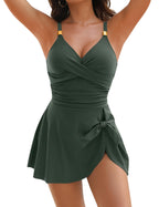 Blooming Jelly Womens One Piece Swimsuit Tummy Control Slimming Bathing Suit Ruched Curvy 2025 Swimdress (L, Army Green)