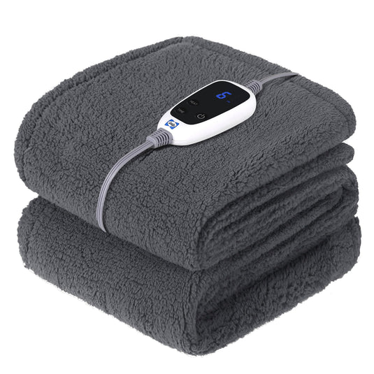 SEALY Electric Blanket Heated Throw 50"x60" Soft Double Sherpa Super Cozy with 6 Fast Heating Levels & 2-10 Hours Auto-Off, Over-Heat Protection, Machine Washable, Charcoal