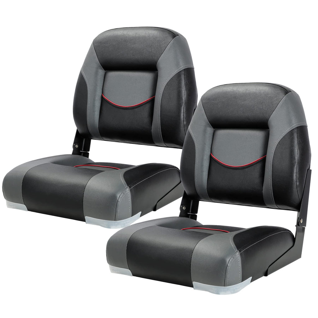Premium Marine A Pair of Low Back Folding Boat Seat, Fishing Marine Seats with Stainless Steel Screws, Charcoal/Black(2 Seats)