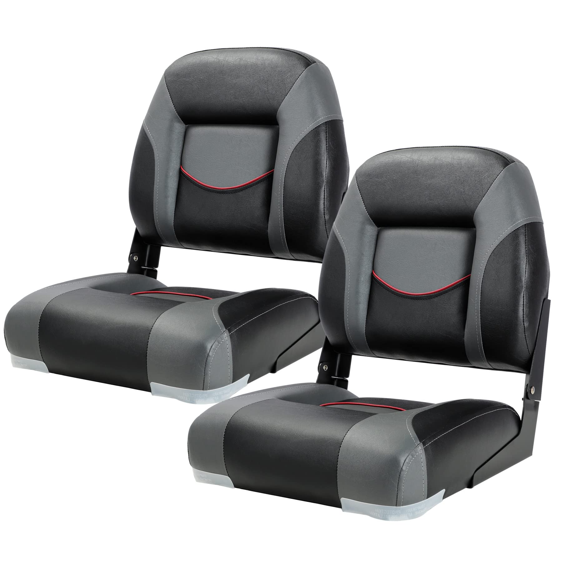 Premium Marine A Pair of Low Back Folding Boat Seat, Fishing Marine Seats with Stainless Steel Screws, Charcoal/Black(2 Seats)
